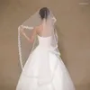 Véus de noiva 1,5m 1 Camada Mulheres brancas de casamento longo de tule véu de tule shecins bordado