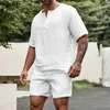 Fashion Loose Outfits Mens Couleur Couleur continue Casual Short Sleeve Tops and Shorts Men Two Piece Sets Summer Vintage Tenues Male Spring 240417