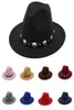 British Style Woll Jazz Cap Hut für Frauen Vintage Utumn Winter Ladies Fedora Hüte mit Metallgürtel Frauen Weitkrempeln GH2185016173