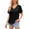 NIEUW 2024 Zomer dames V-hals luipaardpatroon Satijnen shirt met korte mouwen shirt Bat Sleeve top