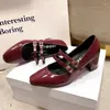 드레스 슈즈 여성 Mary Janes 2024 Spring Autumn Double Buckle Patent Leather Square Head High Heal Heels Black Red Ladies