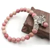 Stron perlé XSM 8 mm Naturel Rhodonite Berons Bracelet Lotus Flower Flower of Life Meditation Prayer Roard Bracelets en pierre Bangles Jewe Dhwfe