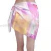 Abstract Art Women Beach Cover Up Wrap Chiffon Swimwear Pareo Sarong Wear Colorful Modern Bikinis Cover-Ups Skirt Swimsuit