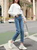 Kvinnors jeans klassiska hög midja vintage kvinnor ankel längd rak pojkvän för flickor hösten 2024 denim byxor koreanskt mode