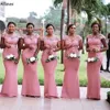 العربية aso ebi pink طويلة حورية البحر وصيفات الشرف فساتين الأزهار الدانتيل أنيقة خادمة الشرف