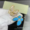 Anneaux de créateurs haut de gamme pour Vancleff V Gold Butterfly Ring pour femmes New Blue Set avec diamants Luxury Luxury Open Anneau asymétrique Original 1: 1 avec logo réel