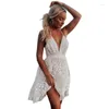 Vestidos informales Summer 2024 Elegante Lady Fashion Lace Lace Long Vestido V-Conco abierto de espalda Slim Fit Solid Pure