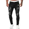 Heren jeans mode zwart gescheurde magere mannen Harajuku rip broek slanke jean klassiek elastische katoen denim mannelijke kleding streetwear d240417