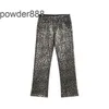 2024 Summer New Trendy Brand Leopard Pattern Laser Shining Gold Leisure Micro Elastic Jeans for Men and Women