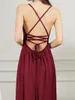 Vestidos casuais Miss Histhow Slit Slit Lace Up Back Dress For Women 2024 Spandex Elastic Waist Female Club Maxi Party