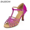 Buty taneczne Dileechi Diamond Purple Satin Satin Samiw Swadrat Soft Miękki towarzystwo zewnętrzne