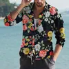 Mäns casual skjortor 3d rose tryckt skjorta lång ärm för män vintage mode harajuku elegant y2k streetwear lyxiga toppkläder