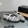 Women's flats Designer Women's round Head rhinestone Boat Shoes Luxury leather riveted buckle Mary Jane shoes Comfortable ballet