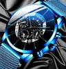 Le calendrier des affaires de mode de luxe pour hommes montre la courroie en mesh en acier inoxydable bleu watch relogio masculino masculin watch237p2260683