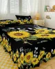 Sängkjol Park Solrosblomma Butterfly Elastic Montered Bed Stead med kuddväskor Madrass Cover Bedding Set Sheet