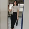 Abiti da lavoro estate coreano a 2 pezzi set da donna con outfit temperamento magro magliette top a maniche corta galla bodycon abito da donna