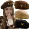 Berets Autumn Winter Woolen Beret Women Retro Fashion Love Girl Berets British Street Newsboy Hat octogonal Cap Artiste Bonnet D24417