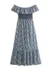Casual Dresses XNWMNZ 2024 Women Fashion Off The Shoulder Print Midi Dress Vacation Style Ruffled Hem Versatile Female