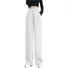 Women's Pants Solid Color High Waist Casual Button Straight Ankle-Length Female Loose Fit Slight Strech Vintage