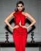 Party Dresses Halter Red Satin Dress Soft Taffeta Women Clothing Floor Length Trumpet Evening With Train Backless Elegant Prom