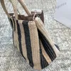 Women Designer Classic Straw Weave Letter Jumbo Beach Tote Bags Stripe With Nylon Adjustable Strap Crossbody Handbags Large Capacity Purse 29X20CM For Holiday