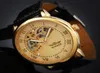 Relojes de Marca Hombre Lujo Zwycięzca Zegarek Złot Gold Skeleton Ręka Watche Mechaniczne zegarki skórzany pasek zwyczajny na rękę