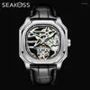 Armbandsur Super Punk Skeleton Tourbillon Watch Men Octagon Square Manual Winding Sapphire 1963 Mekaniska klockor 7052G Luminous