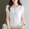 T-shirts pour femmes Summer coréen en V V glacons de glace Pullover Fashion Fashion T-shirt Button Splice Casual Polyday