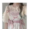 Kvinnors blusar kawaii lolita mode underkläder blus för kvinna kläder viktorianska spets puff hylsa chiffong skjorta ruffles söt tjej inuti