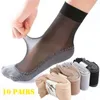 Chaussettes féminines EPLIGG 1/10 Pares Silk Velvet Ankle Short Sox Elastic Lace Mesh Transparent UltraHin Femme Bottom Splice Sock