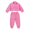 Kläder sätter barn 2024 Baby Boys Casual Spring Autumn Fashion Girl Cotton Pink Long Sleeved Jacket Pants 2st Set Outfits