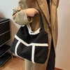 Drawstring Black Handbags Autumn Large Capacity Suede Tote Stylish Simple Plush Bag Crossbody
