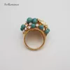 Klusterringar Foromance Yellow Gold Plated High Quality Big Face Green Beads Flower Cz Stones Great Design Ring SZ 7 8 9