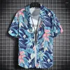 Camisas casuais masculinas praia havaiana padrão floral padrão