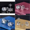 Stud Round Cut Earrings 18K White Gold Filled Mens Womens Genuine Clear Cubic Zirconia Prevent Allergy2718880 Drop Delivery Jewelry Dhnut