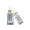 収納ボトル10pcs化粧品セラムエッセンシャルオイルバイアルゴールドリングホワイトトップ15ml 30ml補充可能なボトル空の正方形クリアガラスドロッパー