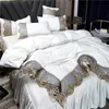 Princess style big lace side bed on fourpiece set washed ice silk skirt white bedspread 240417