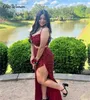 Party Dresses Red Sequin 2 Pieces Prom 2024 Glitter Sexy Spaghetti Straps High Slit Dance Formal Dress Elegant Plus Size Evening Gowns