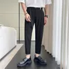 Pantalon masculin noir / kaki d'été mince drapé décontracté avec ceinture pour hommes vêtements 2024 pantalon slim slim slim full