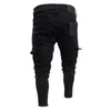 Men's Jeans Mens Stretch Black Big Side Pockets Cargo Fashion Zipper Small Foot Denim Pants Elastic Jogging Trousers Streetwear d240417