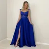 Royal Blue A-Line Avond Dress 2024 Sheer Neck Lace Appliques Illsuin Back Long Formal Birthday Party Jurken Prom Dresses Robe de Soiree