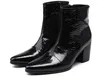 Boots Men Black Pointed Toe Snake Grain Men's Dress Genuine Leather Fashion Handmade High Heel Mens 39-46