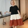 Casual jurken korte mouw patchwork midi jurk vrouw esthetische kleding harajuku losse Koreaanse mode zomer voor vrouwen 2024