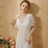 Women's Sleepwear French Style Princess Nightdress Summer Girl Short Sleeve Lace Sexy V-Neck Nightgowns Long Pajamas Homewear Women