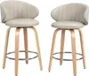 Modern Bar Stools Set of 2 Mid Century Bentwood Barstools Swivel Faux Leather Stools with Back for Kitchen Counter Restaurant, Beige