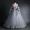 Vestidos de festa requintados tule cinza tule spaghetti vestido de noiva com mangas destacáveis em 3D, vestido de pografia#18368