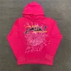 Designer hoodies Young Thug Men Women Hoodie High Quality Foam Print Web Graphic Pink Sweatshirts y2k Pullovers S-2XL spider Hoody Tracksuit #C7