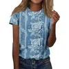 Women's T Shirts Summer Floral Print T-shirt Säljer Fashion Vintage Top Casual runda hals Kort ärmskjorta Mångsidiga kläder