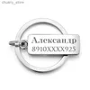 Keychains Lanyards Custom Engraved Keychain Car Name Stainless Steel 개인화 선물 맞춤형 방지 키 체인 링 P009 Y240417