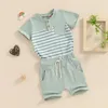 Ensembles de vêtements Kupretty Toddler bébé garçon vêtements d'été Couleur Bloc de couleur Stripe Short à manches courtes 6 9 12 18 24 mois 2T